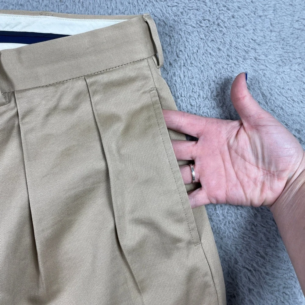 VTG Polo Ralph Lauren Double Pleated Chino Pants Mens 36R (Fits 34x31) Tan Khaki - Picture 6 of 9